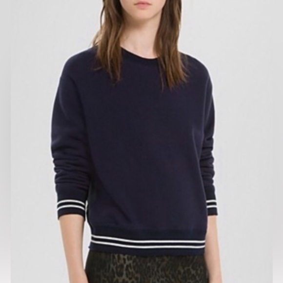 SANDRO crewneck sweatshirt varsity stripe pullover - Picture 1 of 8